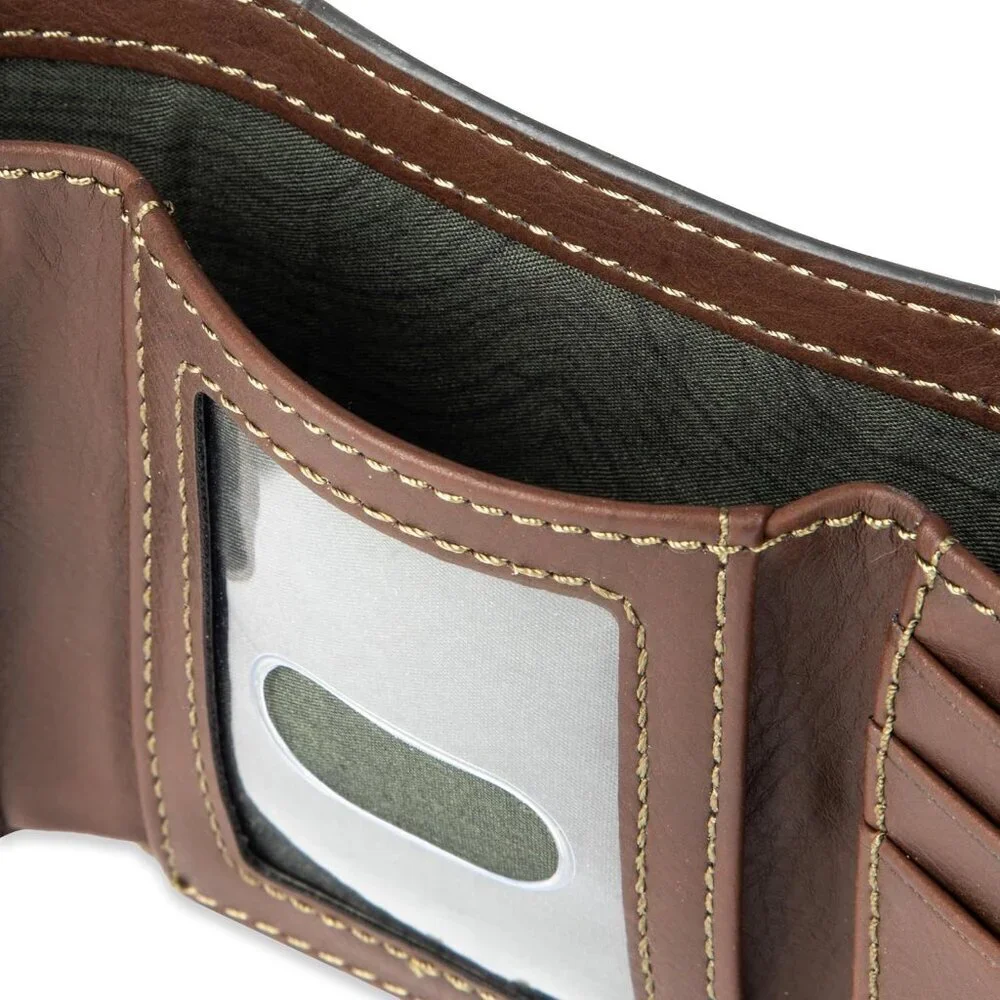 Men's Brown Stitch Wallet Style Includes Window Credit Card Holder Designed